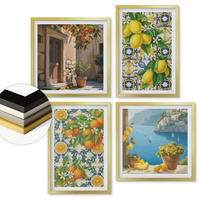 WANDBILDER 4er Set - 50x50 cm & 40x60 cm Goldrahmen - Zitronen, Blumen, Orangen, Italien - Goldfarben, Kunststoff (50/50cm) - ArtPrintCave