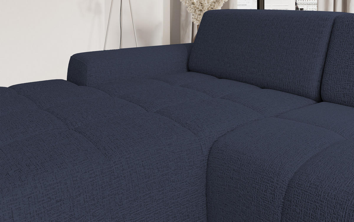 ECKSOFA Savio Freistehend, mit Abriebfestem Kansas-Stoff, Maße 265x172x81 cm, Ausziehbare Sitzfläche 206x92 cm, Rechte, – Blau - Blau, Holz/Textil (265/172cm) - DomoHome