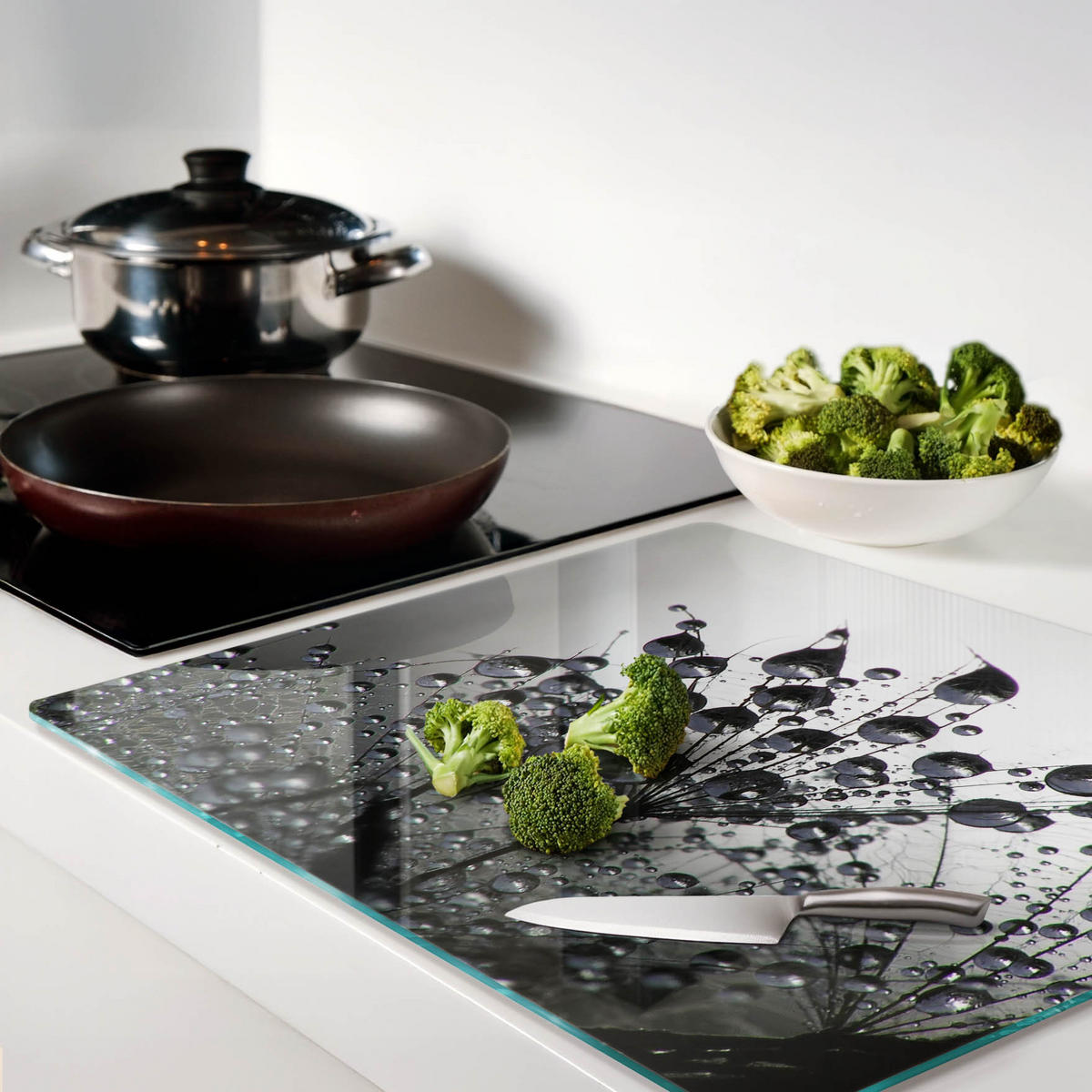 GLASPLATTE 60x52 cm Löwenzahn - Schwarz, Glas (60/0.4/52cm) - TULUP