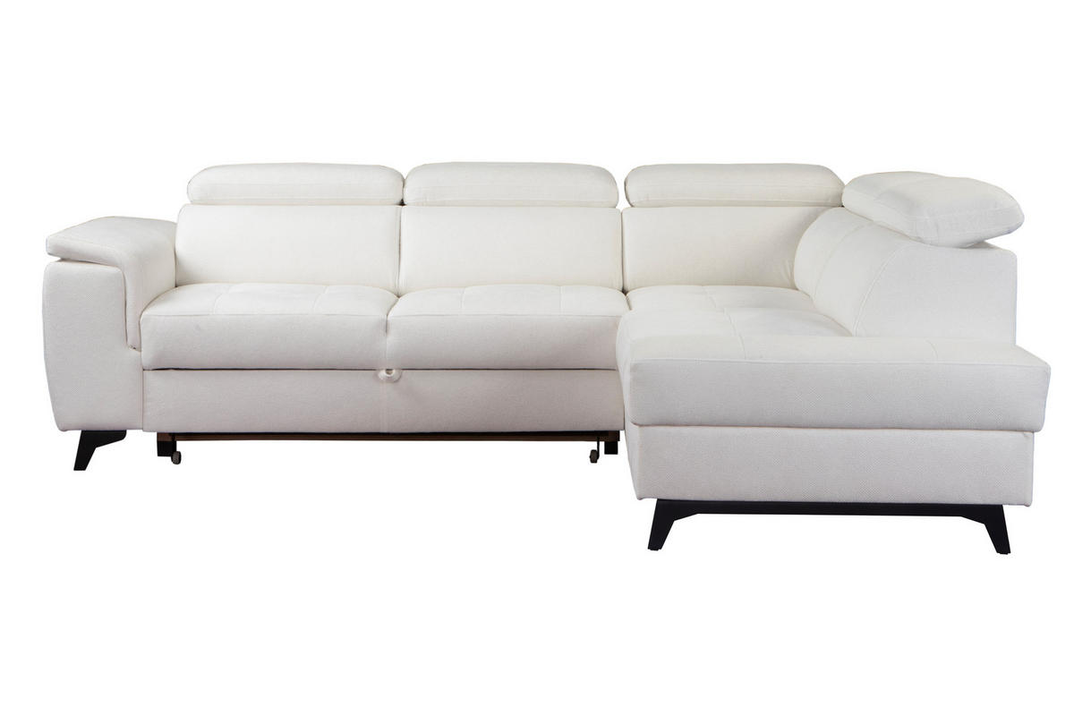 ECKSOFA VOLA Weiß Velours-Stoff mit Schlaffunktion - Weiß, Holz (270/199cm) - MASSENO