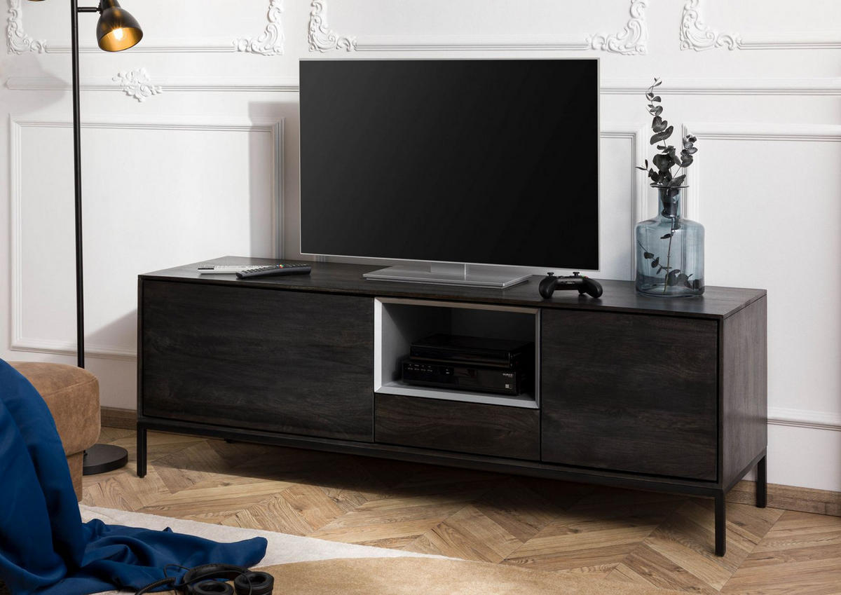 TV-BOARD Mango 160x45x55 dunkelgrau geölt CHICAGO #201 - Grau, Holz (160/55/45cm) - Massivmoebel24