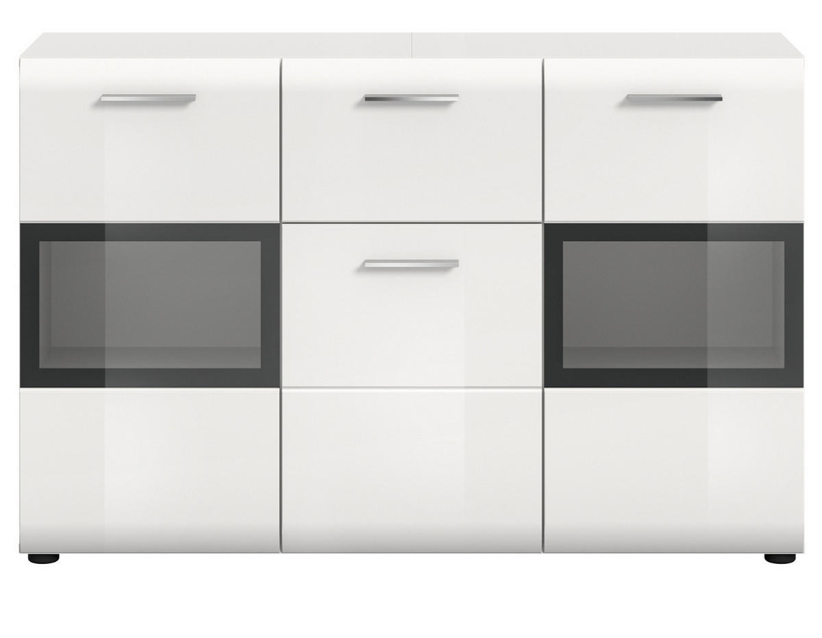 SIDEBOARD weiß Hochglanz 125 x 81 cm, Kommode mit viel Stauraum - Weiß Hochglanz/Silberfarben, Holzwerkstoff/Kunststoff (125/81/37cm) - Inn.Furn