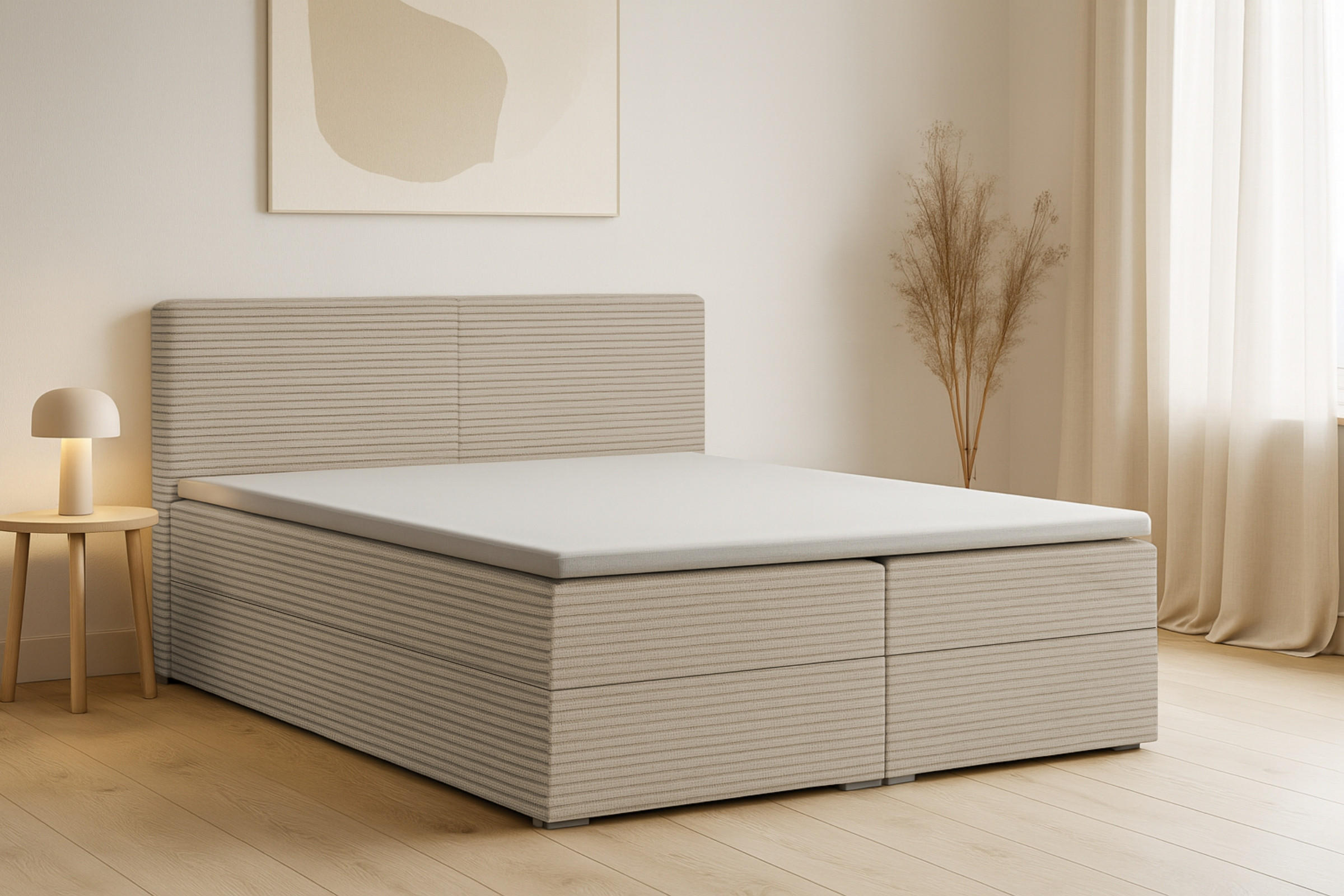 BOXBETT LON III 200/200 in Cord Beige H4 - Beige, Holz/Holzwerkstoff (200/200cm) - Deine Möbel 24