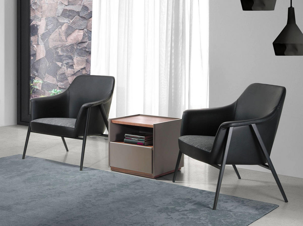 DREHSESSEL aus grauem Stoff und schwarzem Öko-Leder - Schwarz/Grau, Leder/Textil (80/79/72cm) - ANGEL CERDA