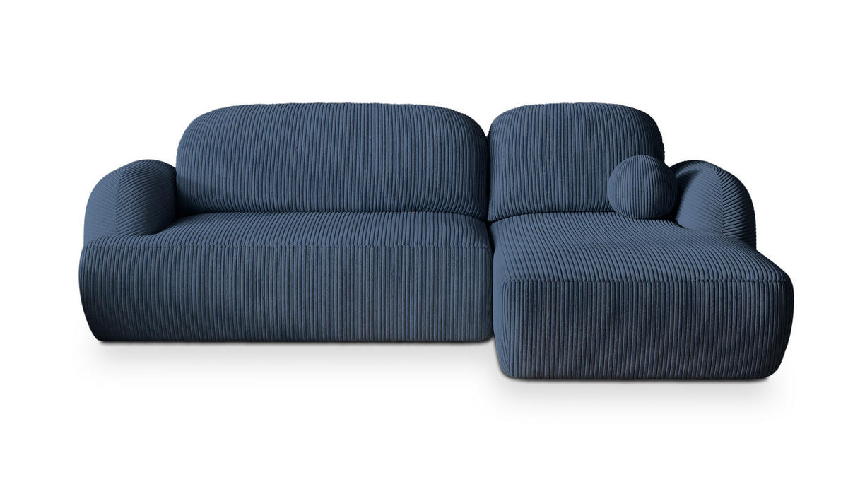 ECKSOFA MODENZA P R-S Blau Kordstoff mit Schlaffunktion - Blau, Holz (266/148cm) - MASSENO