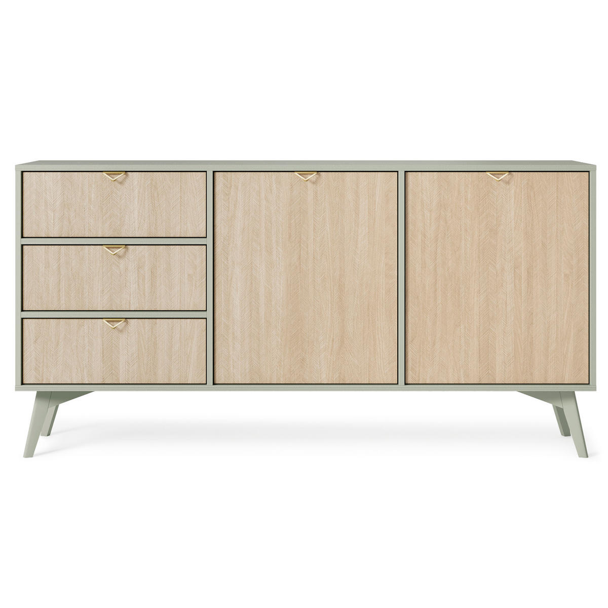 SIDEBOARD FORESTA 158/80/38 cm mit 3 Schubladen 2 Türen Hellgrün - Hellgrün/Kieferfarben, Holzwerkstoff (158/80/38cm) - MASSENO