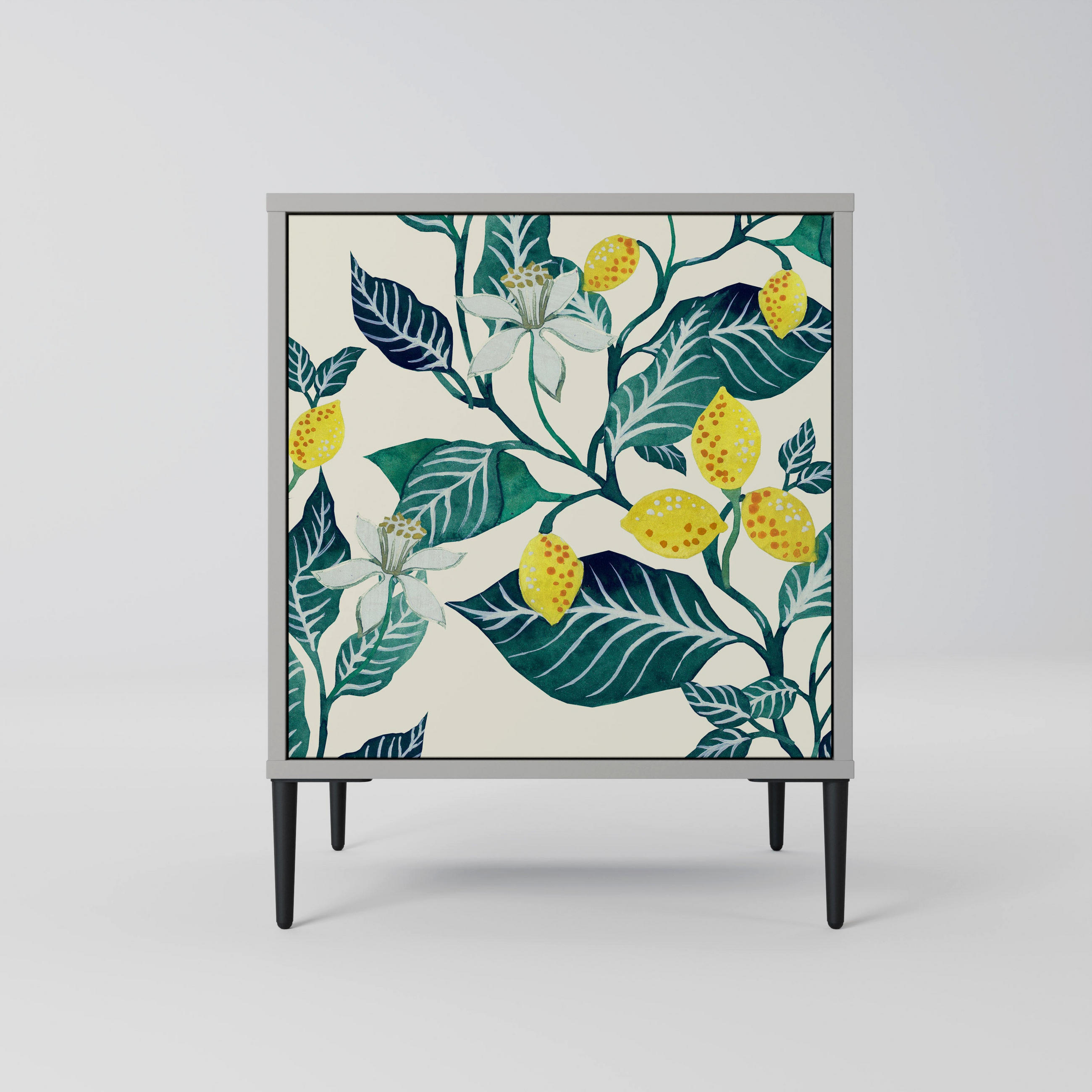SIDEBOARD LEMON TREE, Grau, 57,5x42x72,5 cm, Schwarze Metallfüße - Multicolor/Schwarz, Holzwerkstoff/Metall (57.5/72.5/42cm) - SpaceRebels