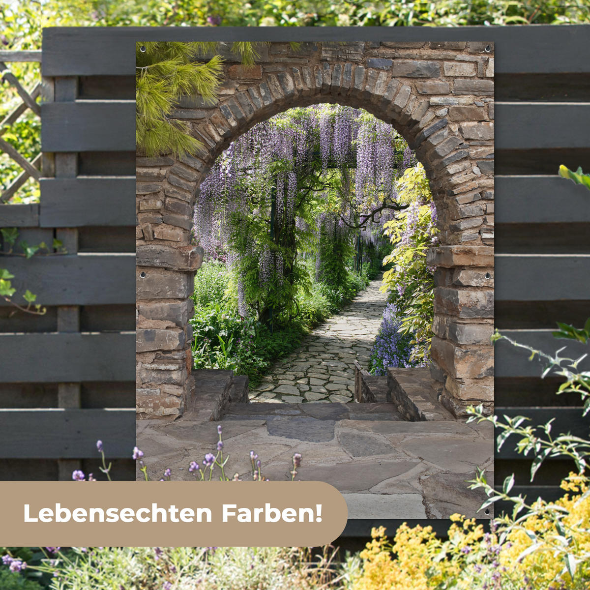 ZAHRADNÍ PLAKÁT Les - výhled - kameny - cesta 120x160 cm - šedohnědá, plast (120/160/0.2cm) - OnlyWow