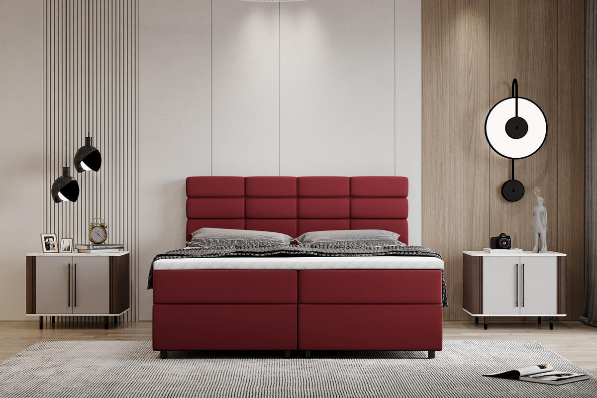 BOXBETT Reve 160 x 200 cm mit Bettkasten und Lattenrost ohne matratze - rot - Beige, Holz (160/206cm) - Panda Möbel