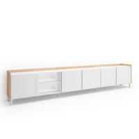 LOWBOARD, Weiß und Eiche, 309/35/61cm, mit Beinen - Weiß, Holzwerkstoff (309/61/35cm) - Skraut Home