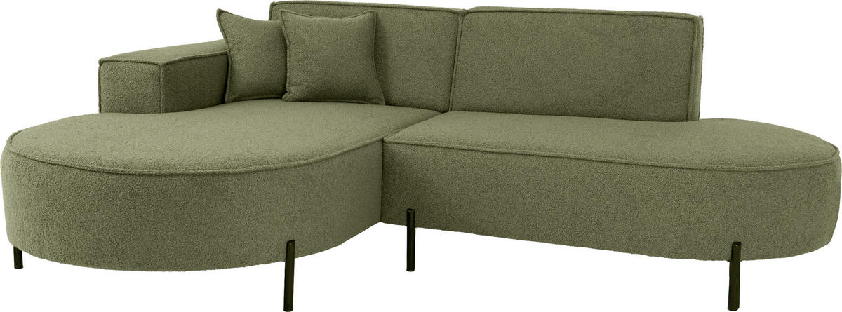 ECKSOFA Hana Loft 3-Sitzer Ecke Links, Boucle, Grün 241/80/168 cm - Schwarz/Grün, Textil/Metall (241/168cm) - WFL GROUP