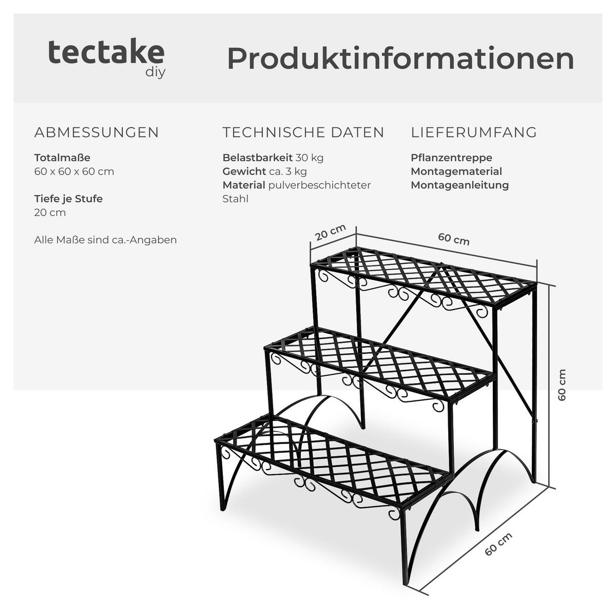 BLUMENTREPPE Michelle,60 x 60 x 60 cm,schwarz - Schwarz, Metall (60/60/60cm) - tectake