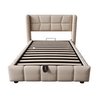 POLSTERBETT 90x200 cm mit hydraulischem Stauraum & Gepolstertes Kopfteil - ohne Matratze - Leinen - Beige - Beige, Textil (90/200cm) - DELFA