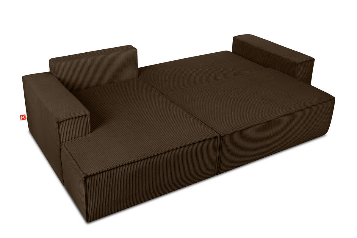 ECKSCHLAFSOFA-LINKS NAPI in Pet Friendly Cord-Stoff, dunkelbraun - Dunkelbraun/Schwarz, Textil (262/148cm) - KONSIMO®