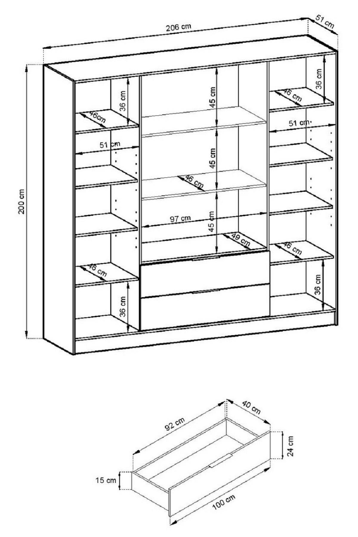 DREHTÜRENSCHRANK mit Glas 206 cm Kalma, 4 Türen, Eiche Artisan - Eiche Artisan, Holz (206/200/51cm) - Emporius