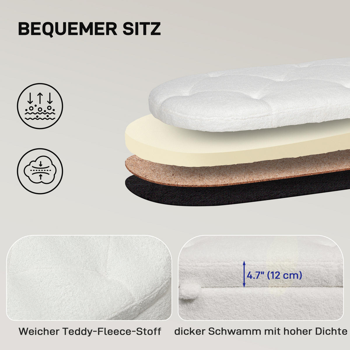 SITZBANK mit Stauraum, Polsterbank mit Deckel, Bettbank mit Teddysamtoptik - Weiß, Kunststoff (47/46.5/114cm) - HOMCOM