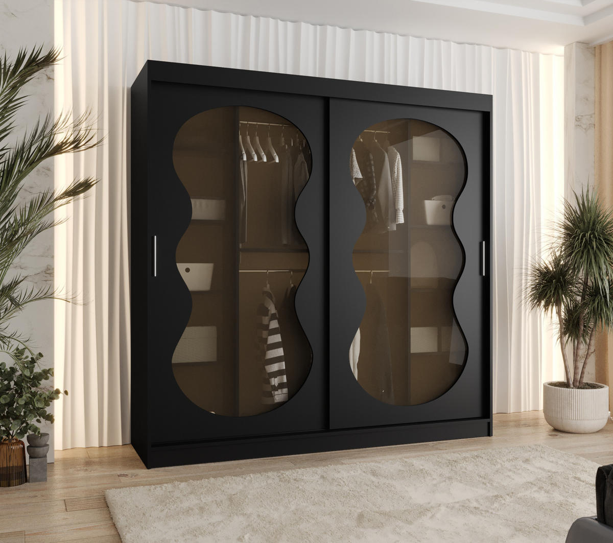 SCHWEBETÜRENSCHRANK 200/200/62 2-türig - Schwarz, Holz (200/200/62cm) - Abiks Möbel