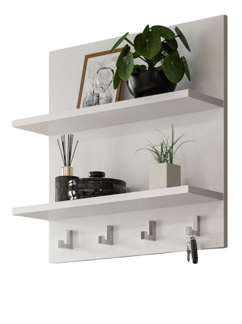 WANDREGAL weiß 52 x 52 cm, Schlüsselbrett mit Haken und Regalen - Weiß, Holzwerkstoff/Metall (52/52/15cm) - Inn.Furn