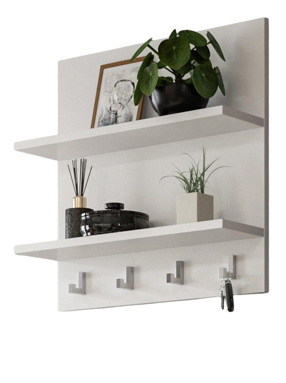 WANDREGAL weiß 52 x 52 cm, Schlüsselbrett mit Haken und Regalen - Weiß, Holzwerkstoff/Metall (52/52/15cm) - Inn.Furn