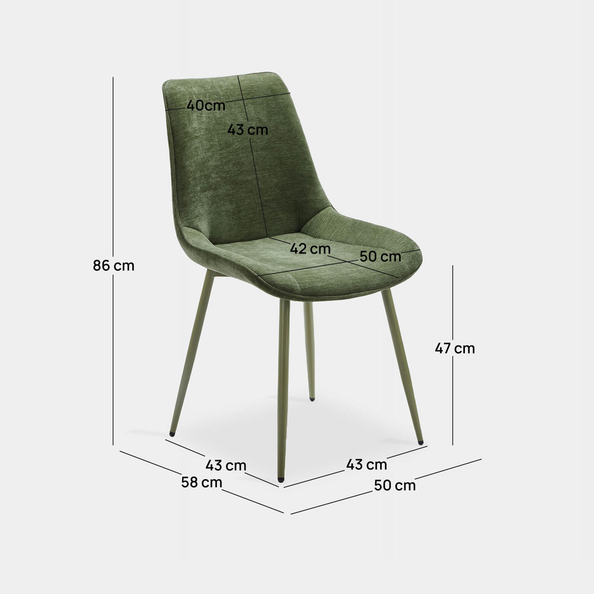 ESSZIMMERSTUHL Niro Grün 50 cm x 86 cm 4er-Set - Grün, Textil (50/86/58cm) - Klast Home