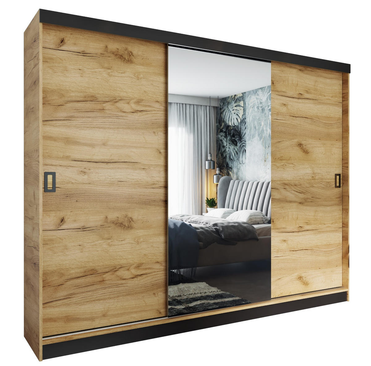 SCHIEBETÜRENSCHRANK RETRO 1 200 - Eiche Craft Gold 200x205x59cm - Honigeiche, Holzwerkstoff (200/205/59cm) - Kier Furniture