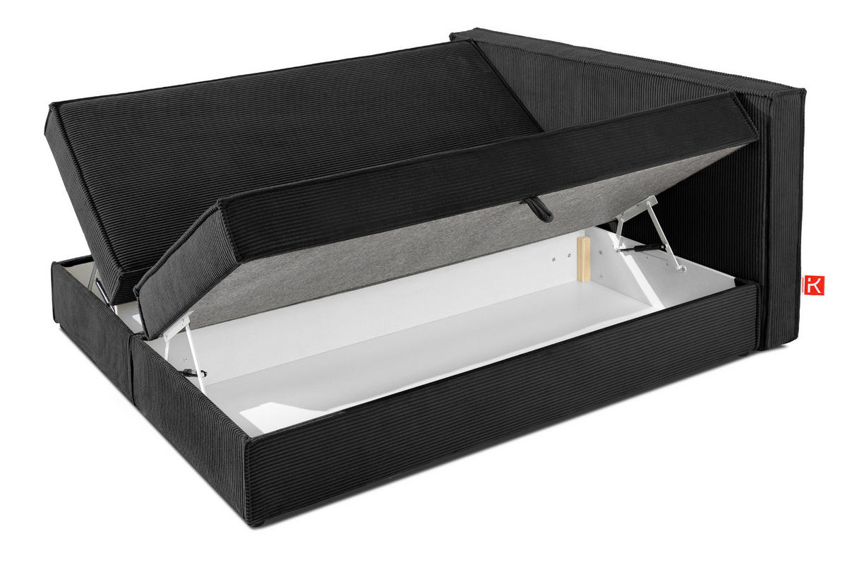 BOXSPRINGBETT ROTI mit Stauraum, dunkelgrau - Dunkelgrau/Schwarz, Holz/Holzwerkstoff (140/200cm) - KONSIMO®