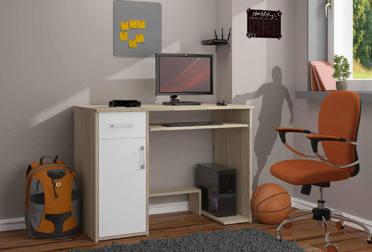 SCHREIBTISCH Eiche Sonoma, Weiß 74/90/50 - Weiß, Holzwerkstoff (50/90/74cm) - RAUMHIRSCH FURNITURE