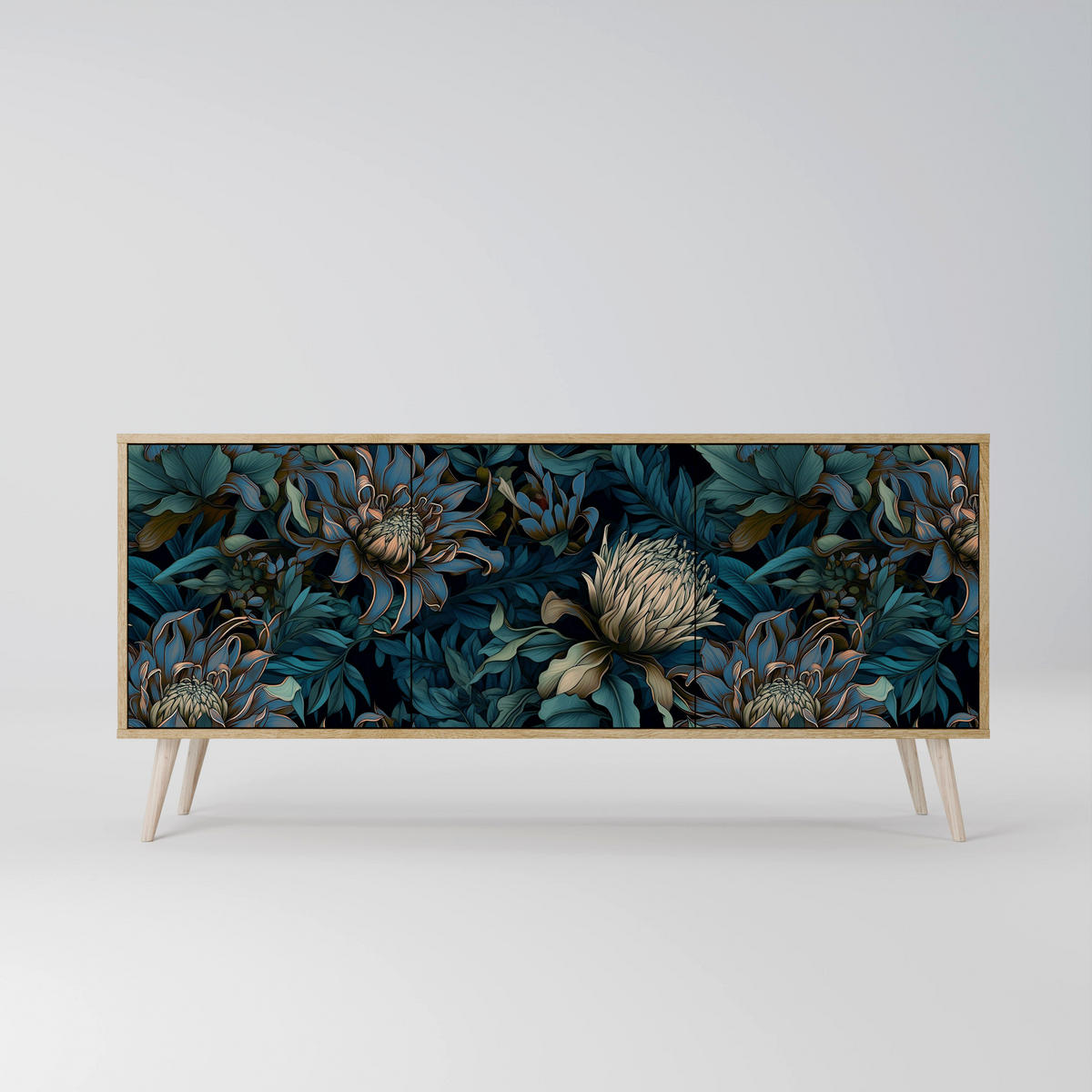 SIDEBOARD TWILIGHT BLOOM, Eicheneffekt, 164,5x42x77,5 cm, 3 Türen - Eichefarben/Buchefarben, Holzwerkstoff/Buchenholz (164.5/77.5/42cm) - SpaceRebels