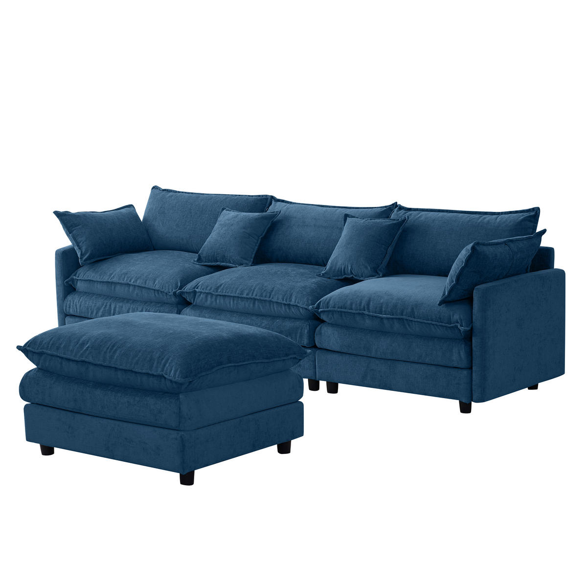 ECKSOFA 267/154/85 cm Blau mit Chaiselongue und Hocker - Blau, Textil (267/154cm) - Oxeza