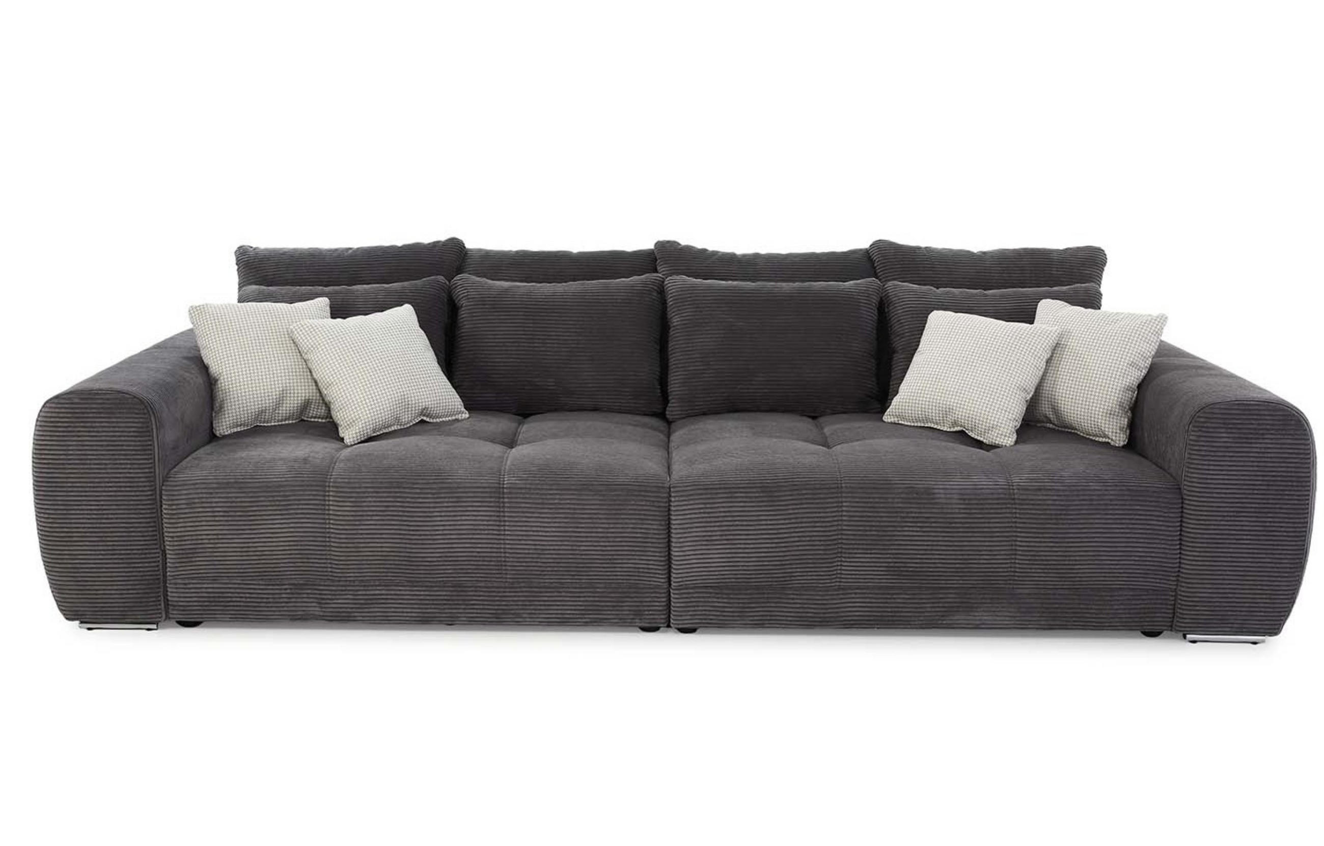 BIG-SOFA Federkern B306/T134/H86 cm, Liegefläche 120x240 cm, Cord Grau Anthrazit / 15171 - Chromfarben/Schieferfarben, Textil/Metall (306/86/134cm) - luma-home
