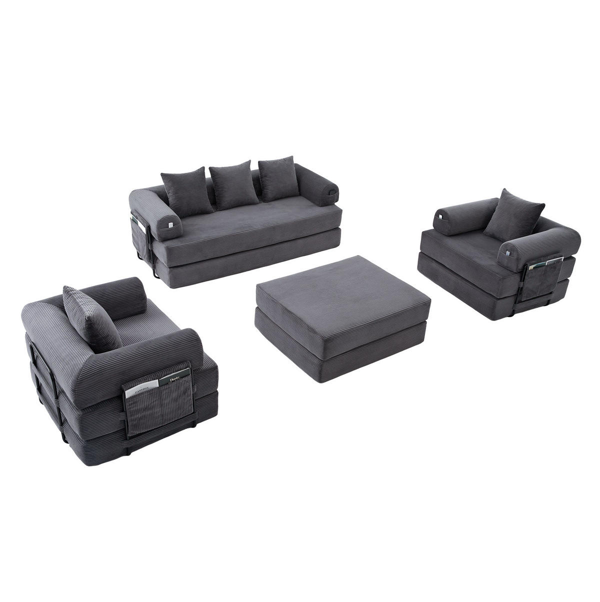 SOFA modular 3-tlg. 200 x 94 x 67 cm Cord Dark Gray - Dunkelgrau, Kunststoff (190/67/312cm) - Meubliv
