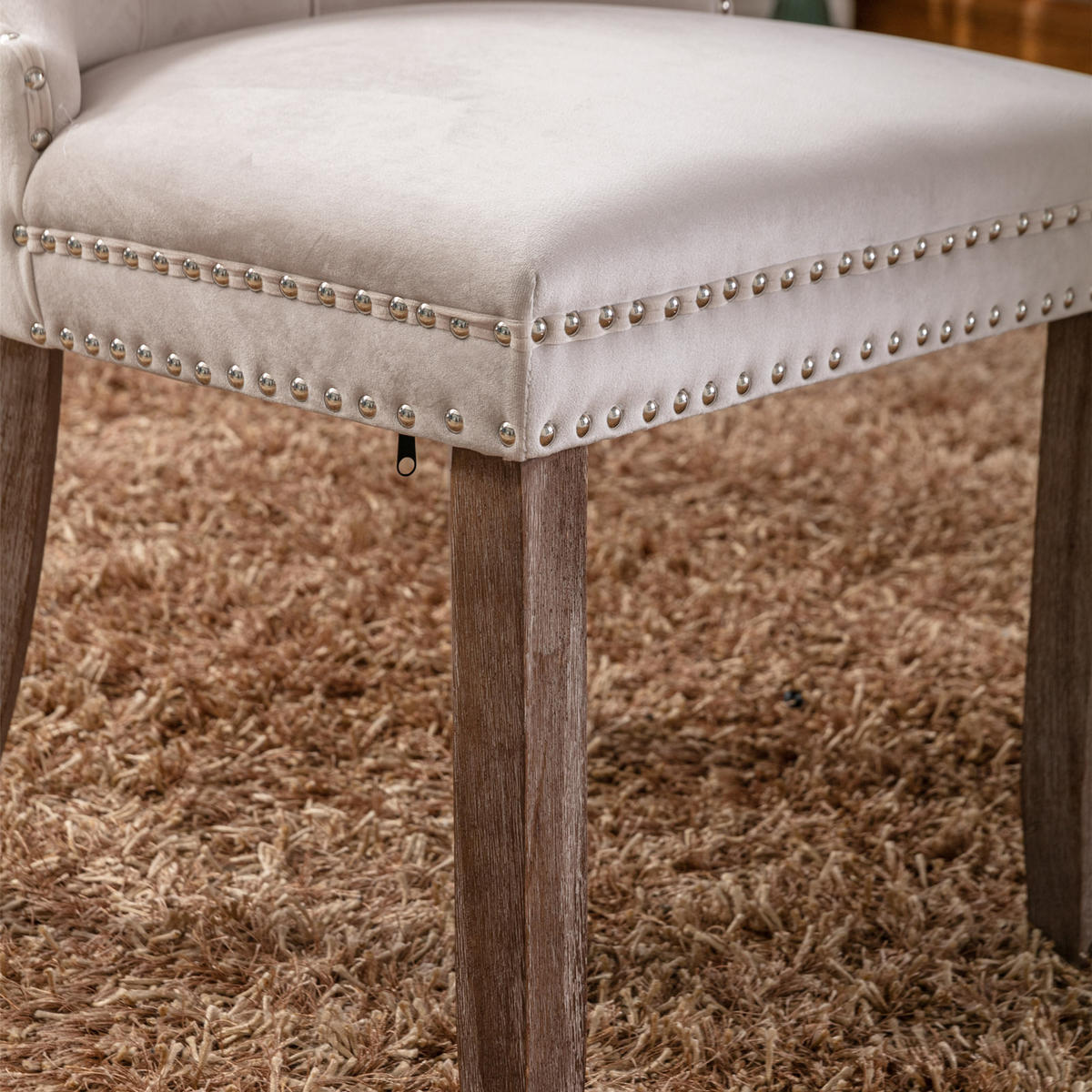 STUHL-SET DE-36286 2 Stück mit Ziernieten Beige - Beige, Holz (50/95/65cm) - ComfortXL
