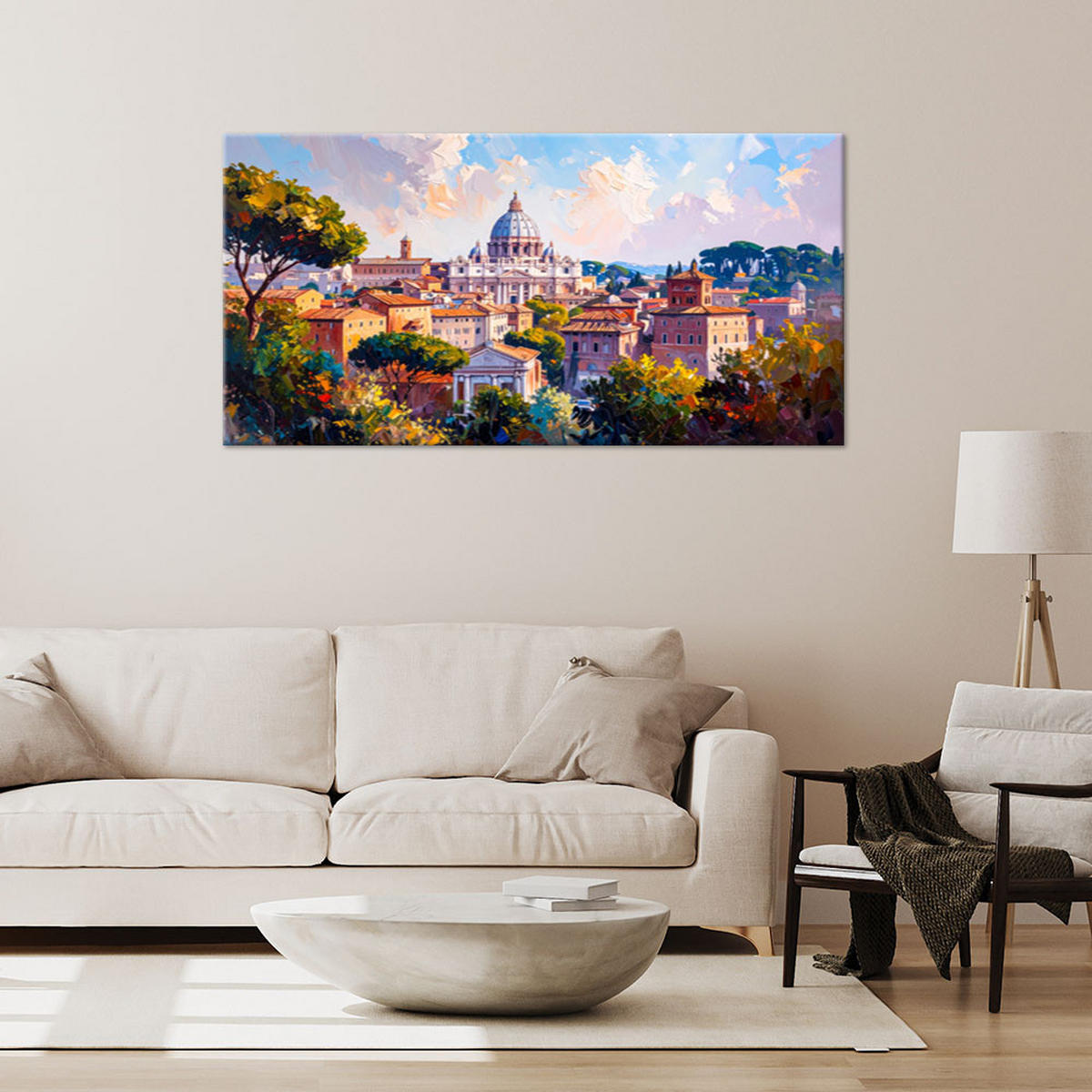 LEINWANDBILD Büros Panorama von Rom 120x60cm - Multicolor, Textil (120/60cm) - Feeby