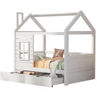 KINDERBETT 80/160 cm mit Rausfallschutz, Fenstern und 2 Bettkästen aus Kiefer Massivholz, Weiß - Weiß, Holzwerkstoff (80/160cm) - Redom