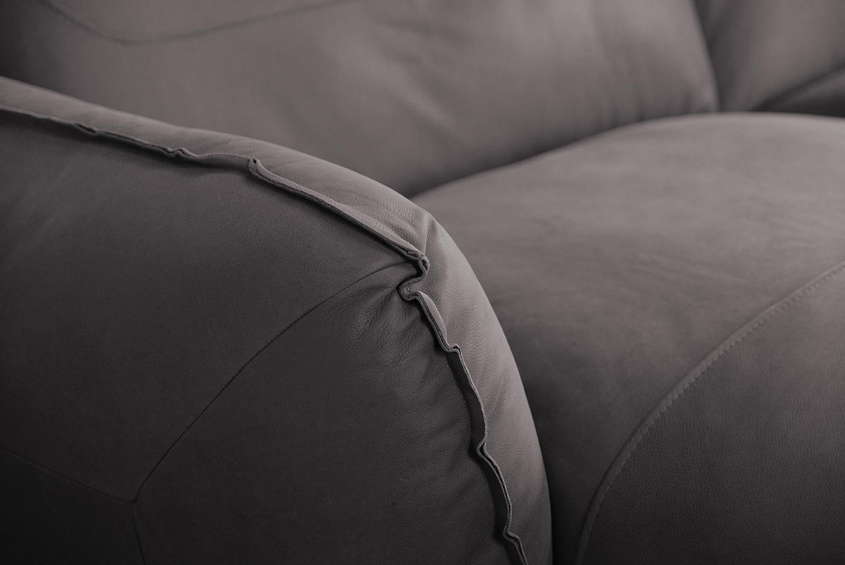 LEDERSOFA DAVITO Grau Leder - Schwarz/Grau, Leder/Kunststoff (280/88/108cm) - KAWOLA