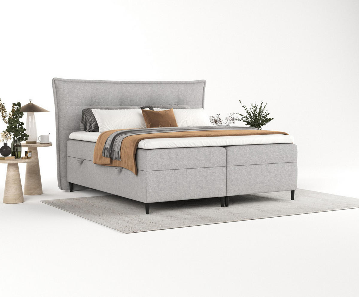BOXBETT Las Palmas 200/200 cm Graubeige im Megan Stoff - Schwarz/Grau, Holz/Holzwerkstoff (200/200cm) - AltaBeds