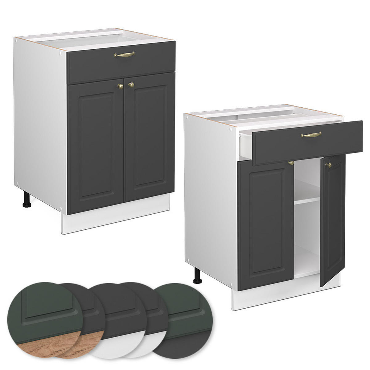 KÜCHENUNTERSCHRANK Fame-Line Anthrazit-Gold 60 cm mit Schublade AP Eiche - Anthrazit/Graphitfarben, Holzwerkstoff (60/82/60cm) - Vicco