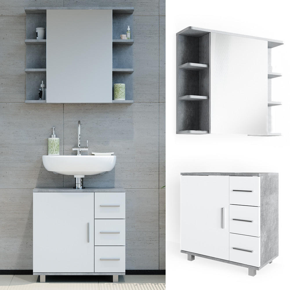 BADMÖBEL-SET Ilias Beton 2 Teile - Schieferfarben/Weiß, Holzwerkstoff (60/60.8/33cm) - Vicco