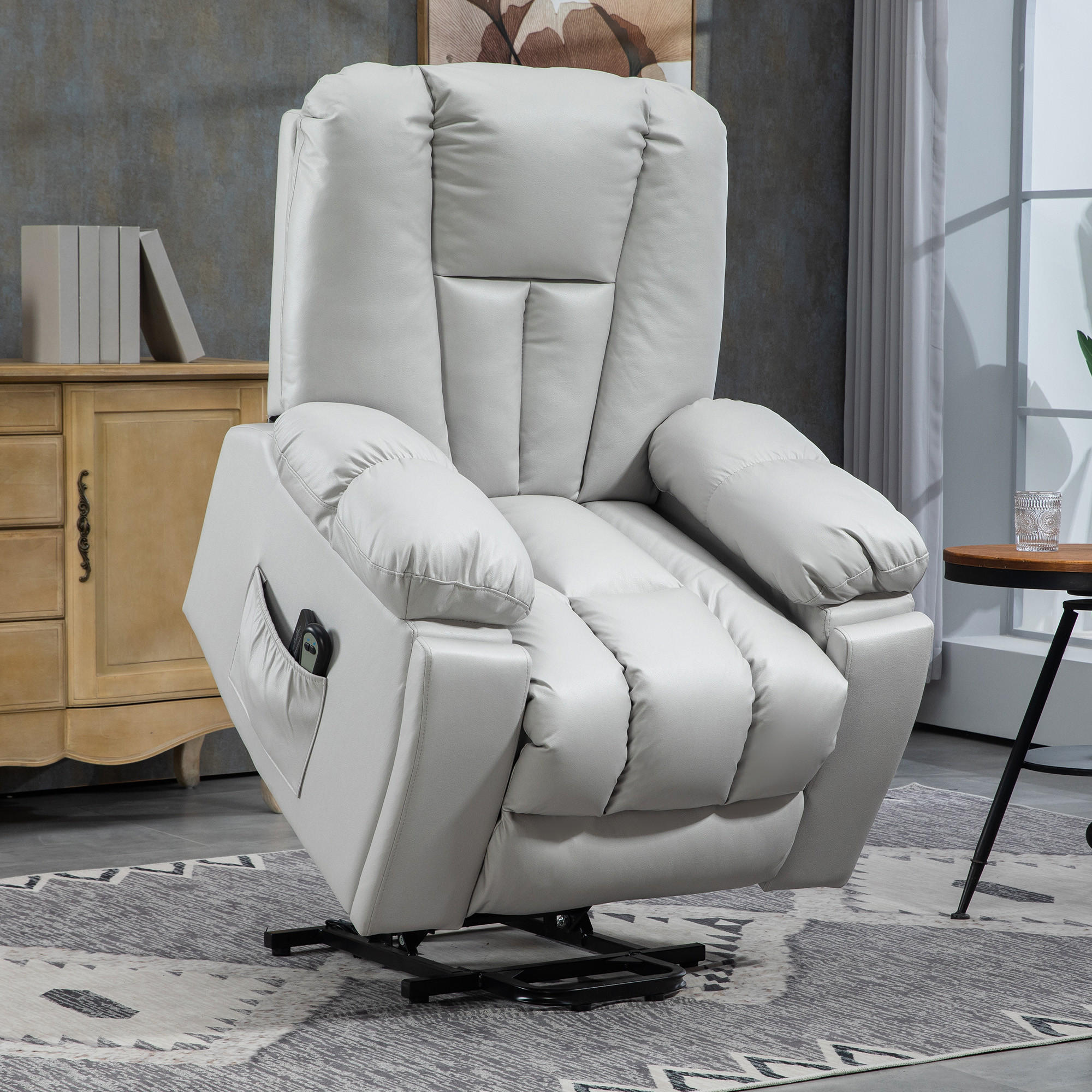 SESSEL mit Aufstehhilfe, Hellgrau - Hellgrau, Textil (96/106/94cm) - HOMCOM