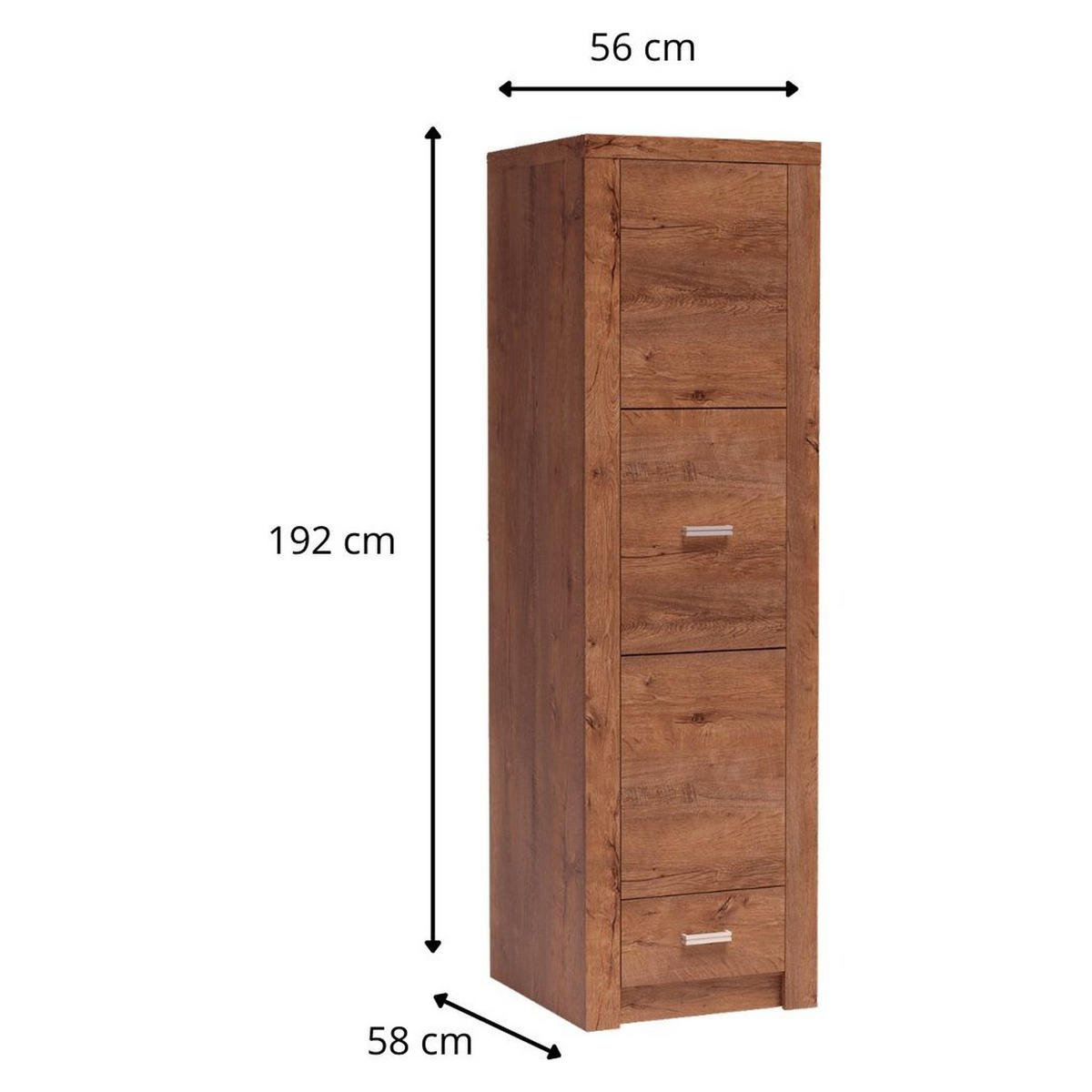 KLEIDERSCHRANK Indianapolis I-2 1-türig 56 x 192 x 58 cm Esche hell - Braun, Holzwerkstoff/Metall (56/192/58cm) - Koseto