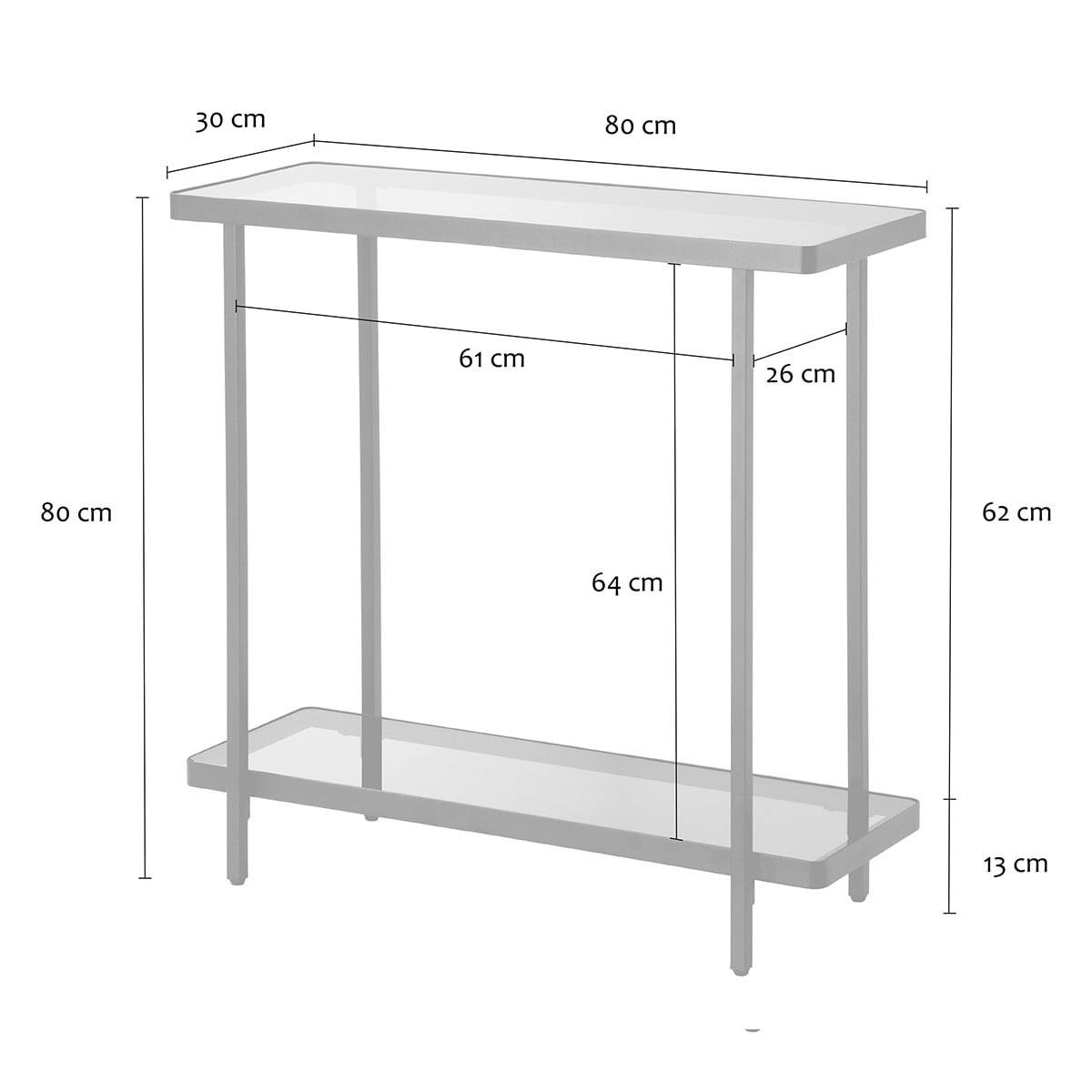 KONSOLBORD med två hyllor i rökfärgat glas, 80 cm brett - ORA - Svart, Metall (41.5/30/80cm) - Calicosy