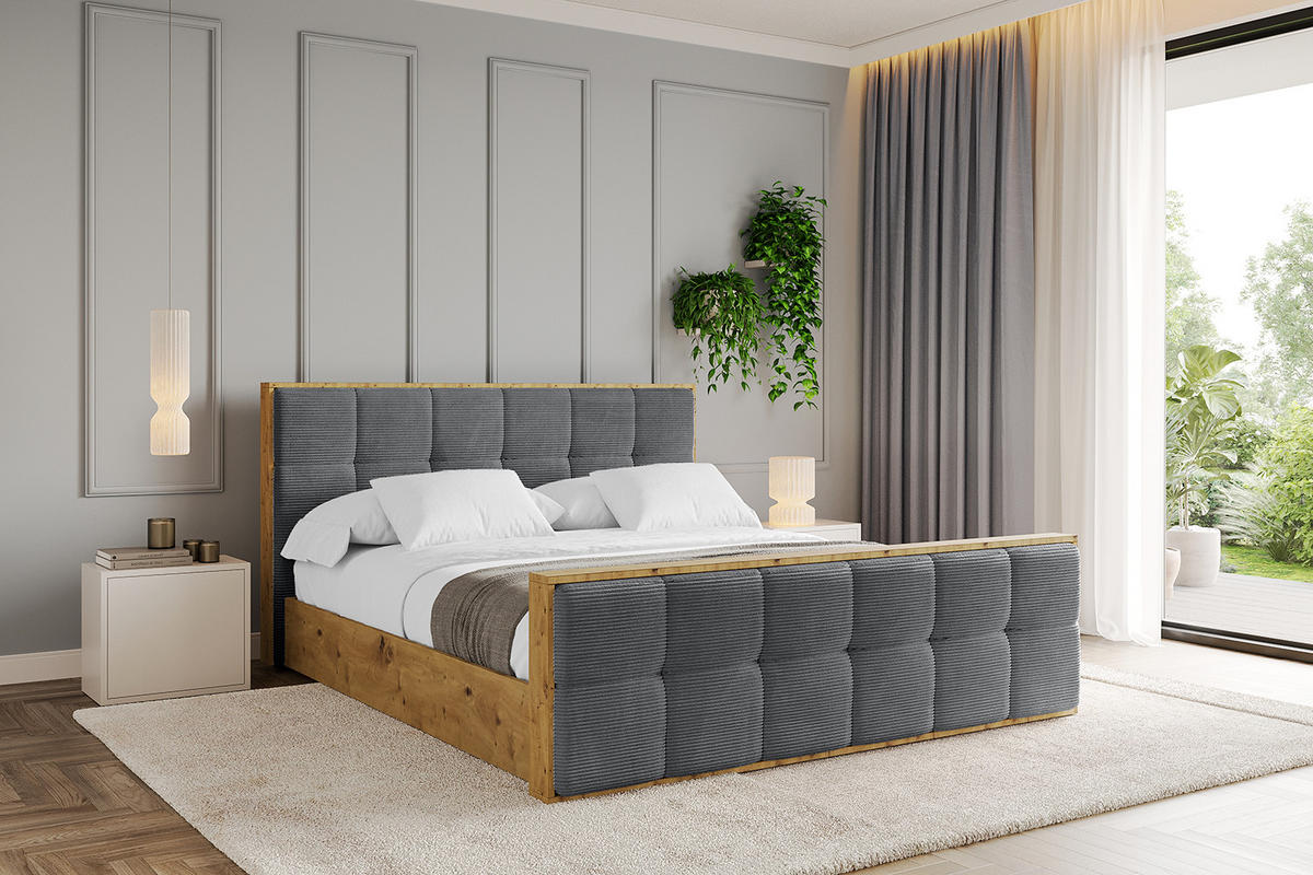 POLSTERBETT mit Bettkasten, Fußteil und Lattenrost, Boxbett ohne Matratze - ENZO7-Z 140x200 Dunkelgrau - Anthrazit, Holzwerkstoff/Textil (140/200cm) - ALTDECOR