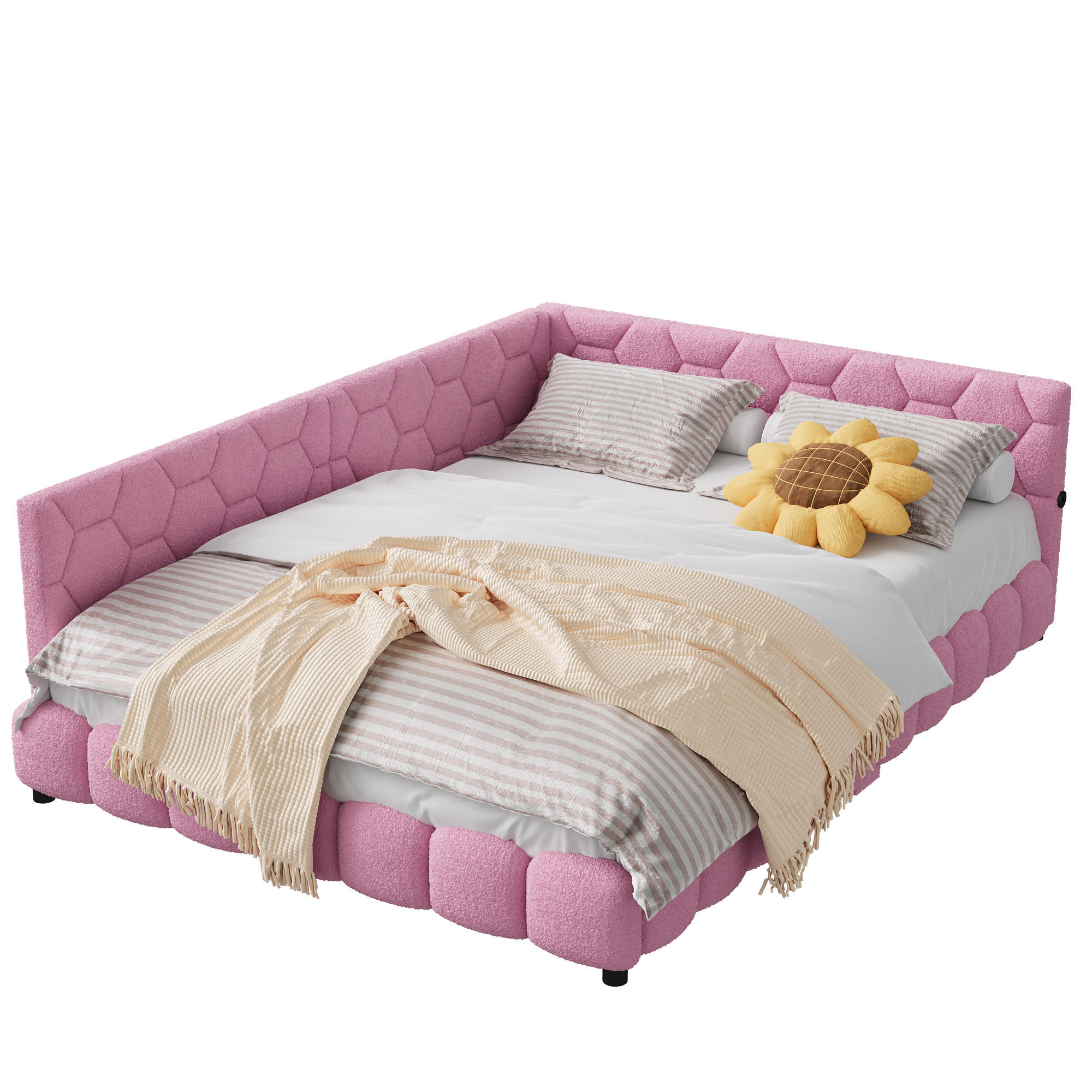 POLSTERBETT 140x200 cm aus Lammwolle, umlaufende RGB-LED, USB-Anschluss, in Rosa - Rosa, Holz (140/200cm) - BRILVERDE