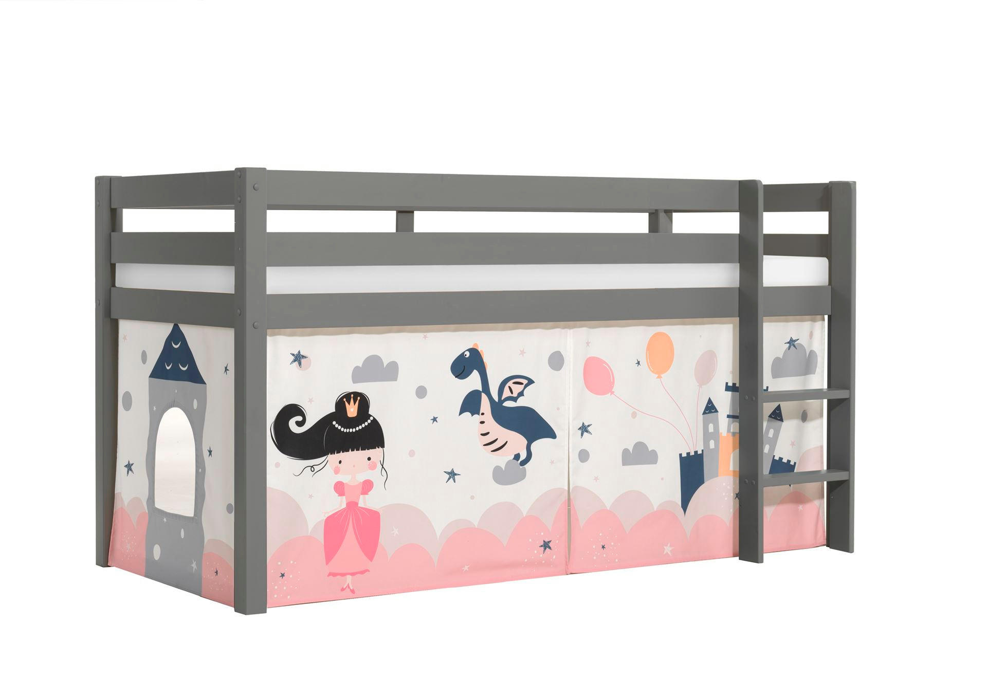 KINDERBETT Karolina 210x114x106 Massivholz Grau Textilset Sophie - Magnolie/Grau, Holz (90/200cm) - 58aufmkessel