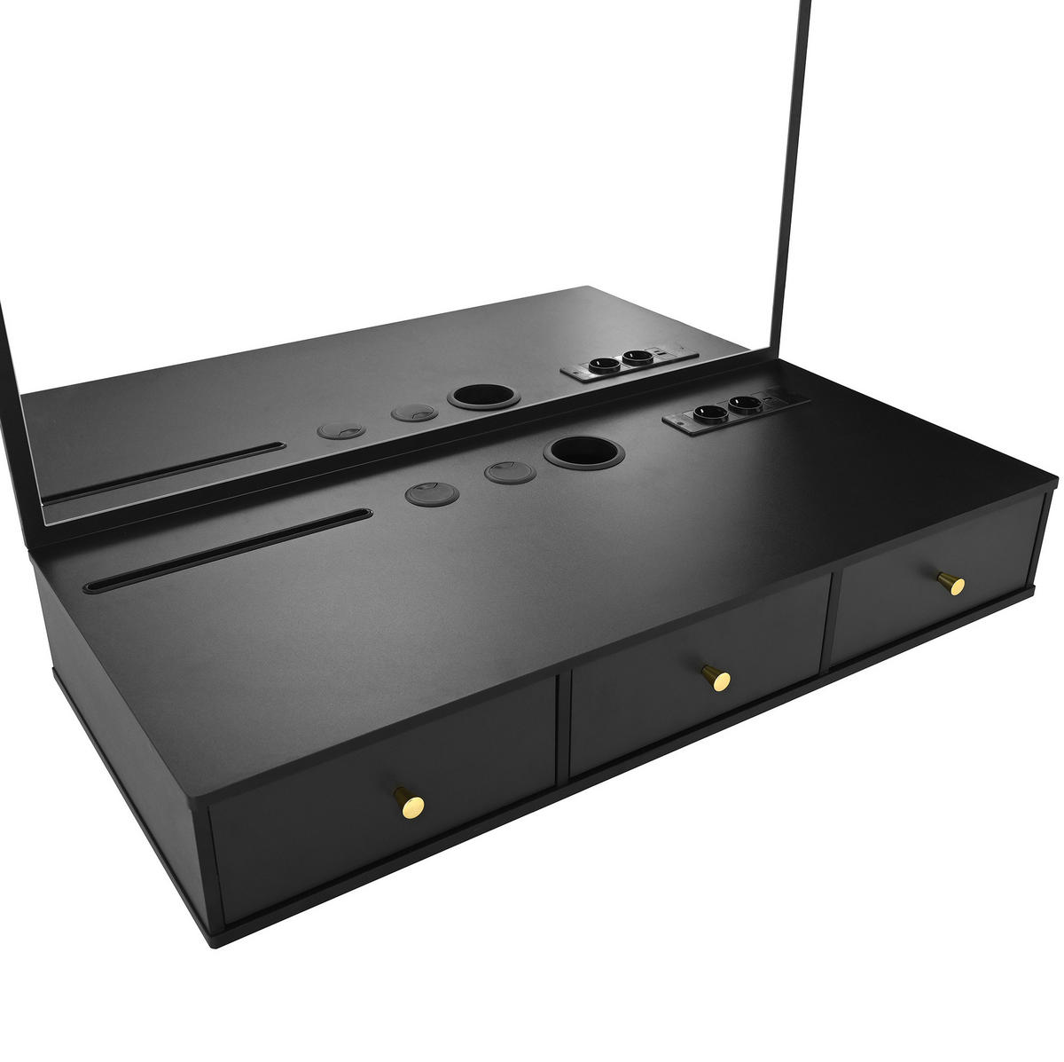 SCHMINKTISCH in Schwarz Frisiertisch mit Spiegel, Steckdosen, 3 Schubladen, Tablet-Halter, B100/T45/H105cm - Schwarz, Holzwerkstoff/Metall (100/105/45cm) - STILVORA