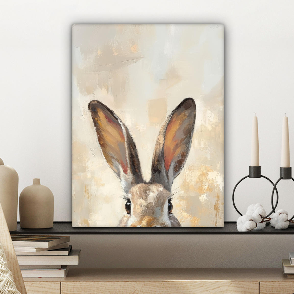 LEINWANDBILD Hase - Ohren - Braun Room Decor 30x40 cm - Beige, Textil (30/40cm) - MuchoWow