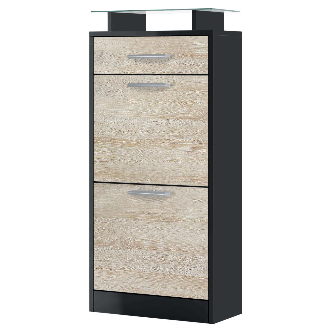 SCHUHSCHRANK Loret Front in Eiche sägerau - Eiche San Remo, Holzwerkstoff (46/104/23cm) - Vladon