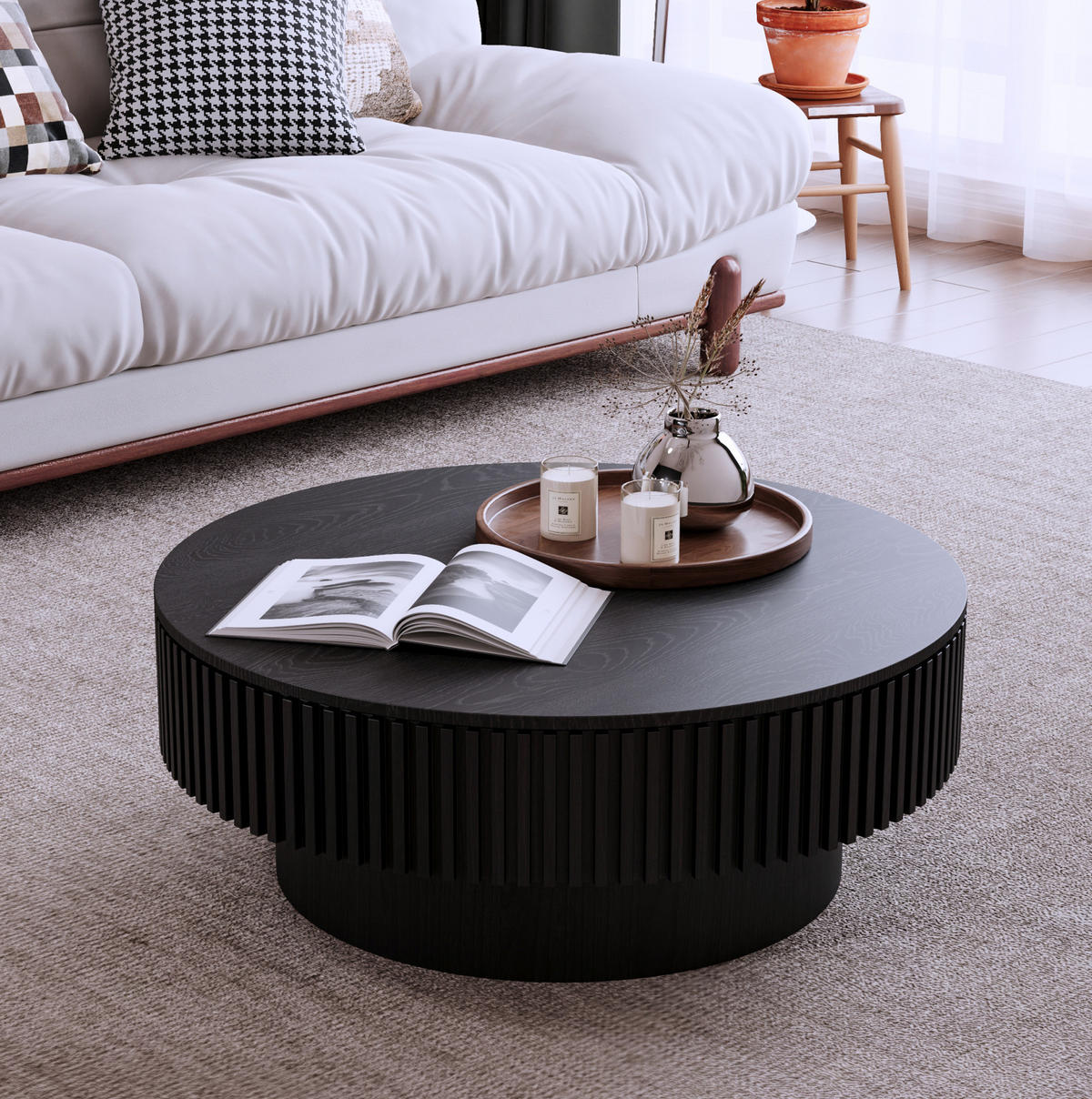 COUCHTISCH 75/75/35 cm schwarz aus Massivholz und MDF mit Stauraum - Schwarz, Holz (75/75/35cm) - OKWISH