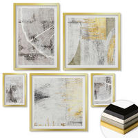 WANDBILDER 5er Set - 50x50 cm & 20x30 cm & 40x60 cm Goldrahmen - Beige abstrakte Formen Linien - Goldfarben, Kunststoff (40/60cm) - ArtPrintCave