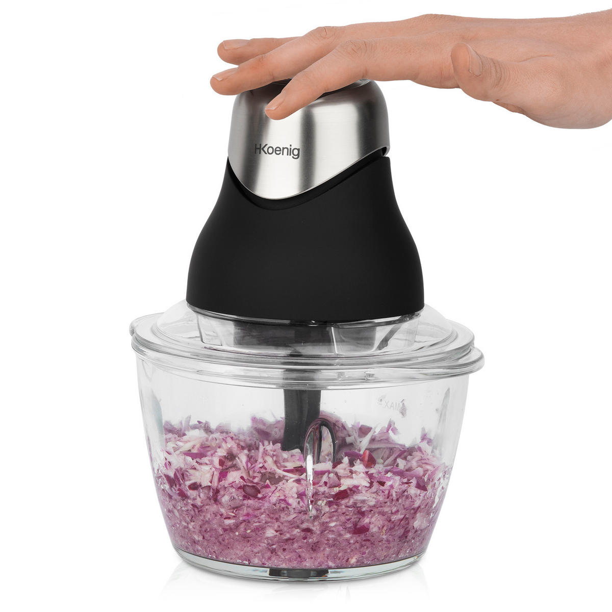 MULTIZERKLEINERER LEO8 Schwarz und Silber, elektronisch, 1L, Edelstahlklingen - Silberfarben/Schwarz, Metall (18.5/21.8/16cm) - HKoenig